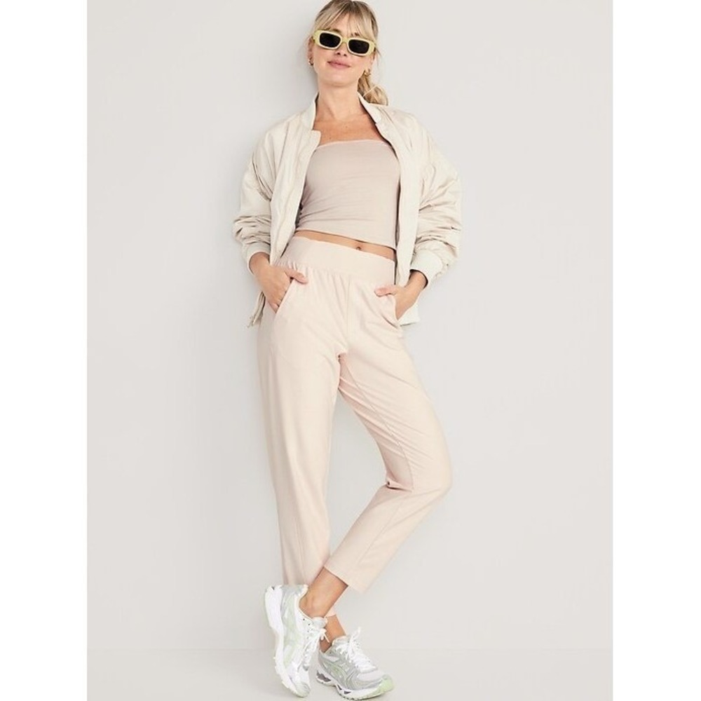 Old Navy Beige PowerSoft Go-Dry High Waisted Ribbed Panel Jogger Pants Small